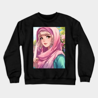 Muslim Hijab Flower Anime Girl Crewneck Sweatshirt